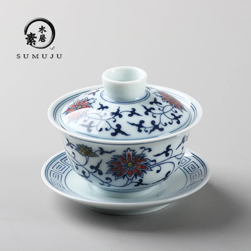 Hand-Painted Blue And White Glaze Sancai Lid Bowl Tea Brewing Apparatus Lotus Vine Tea Cup Tea Strainer Gongfu Tea Set
Hand-Painted Blue And White Glaze Sancai Lid Bowl Tea Brewing Apparatus Lotus Vine Tea Cup Tea Strainer Gongfu Tea Set
