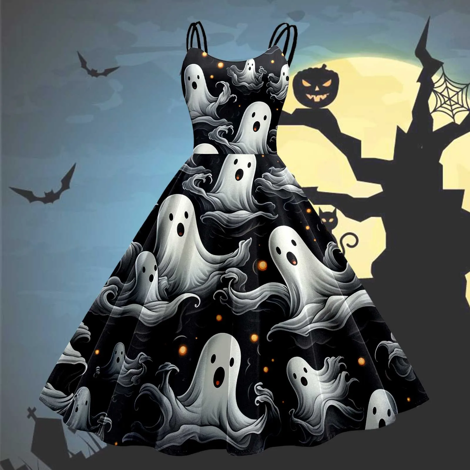 Women Fashion Halloween Gothic 3D Skull Print Sexy Dress Casual Streetwear Sleevesless Holidays Party Rockabilly Midi Dress
Women Fashion Halloween Gothic 3D Skull Print Sexy Dress Casual Streetwear Sleevesless Holidays Party Rockabilly Midi Dress