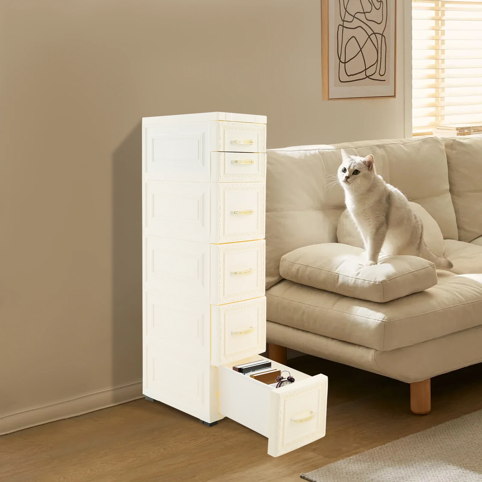 5-tier Slim Storage Organizer Narrow Storage Cabinet with Movable Wheels Bathroom Storage Cabinet White 18x32x84
5-tier Slim Storage Organizer Narrow Storage Cabinet with Movable Wheels Bathroom Storage Cabinet White 18x32x84