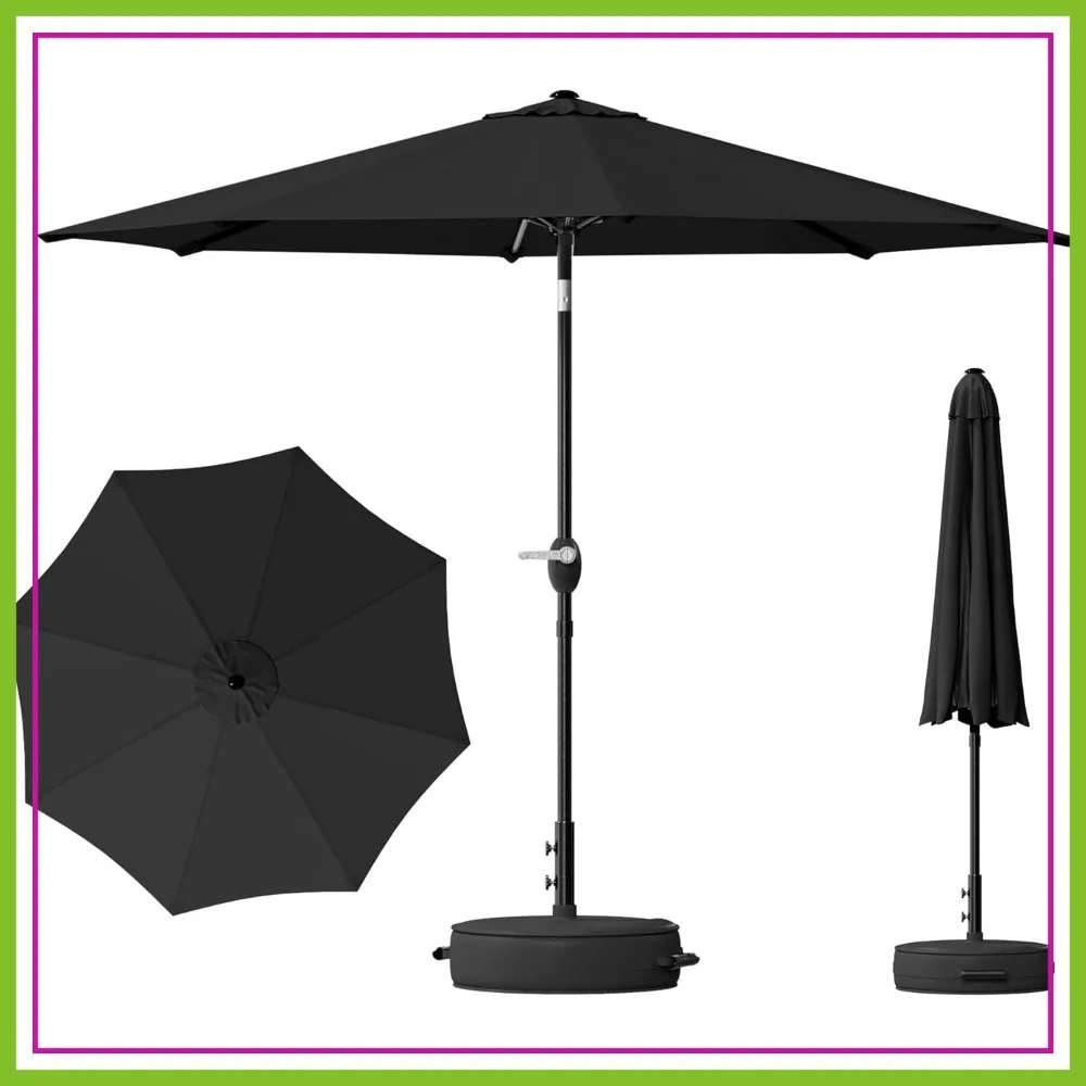 Outdoor Patio Umbrella with Base, 8 Ribs, Push Button Tilt & Crank, Market Umbrella for Garden, Lawn, Backyard, Pool, Black
Outdoor Patio Umbrella with Base, 8 Ribs, Push Button Tilt & Crank, Market Umbrella for Garden, Lawn, Backyard, Pool, Black