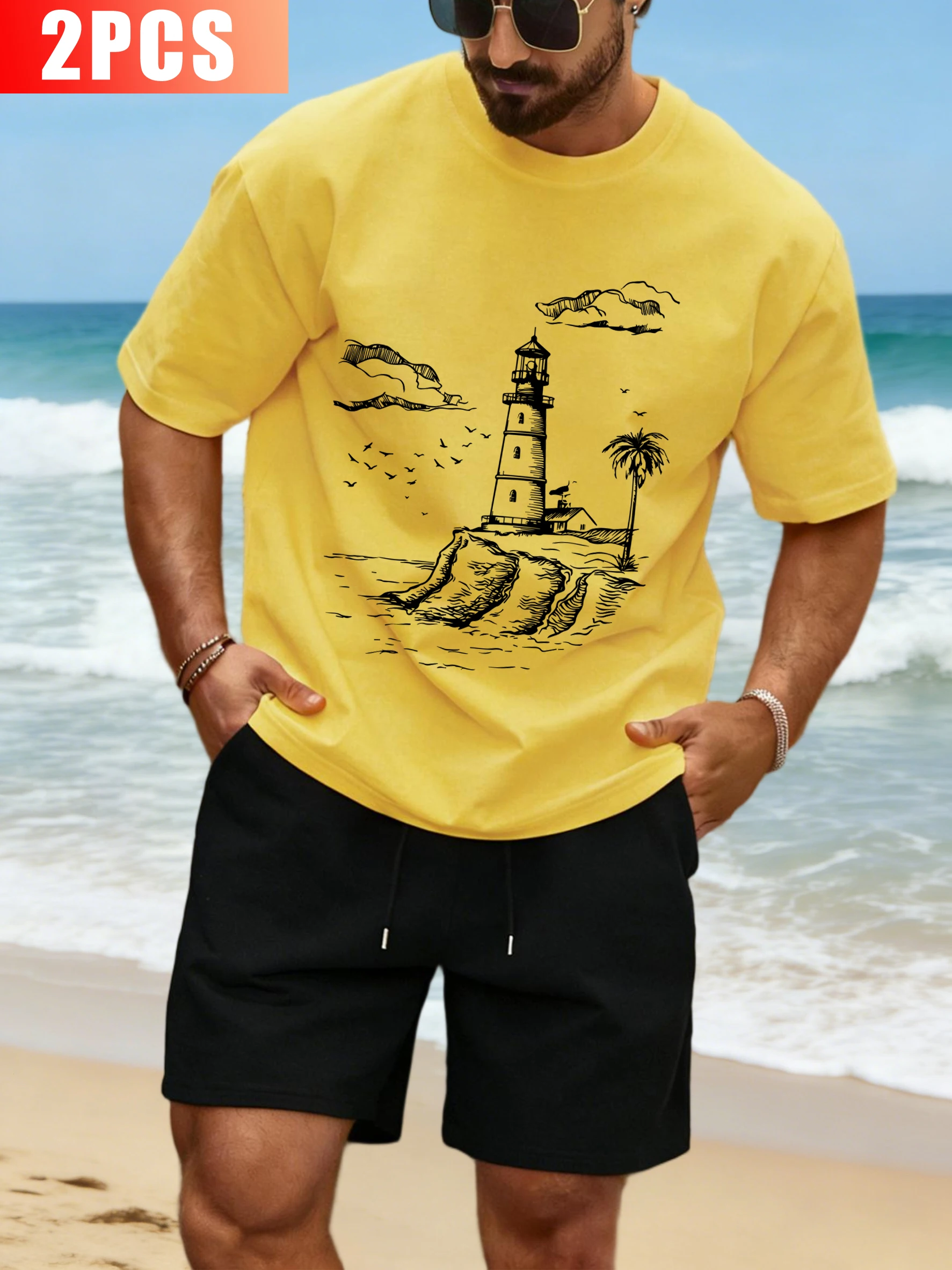 Seaside Lighthouse And Coconut Trees Mens T Shirt Set Soft Loose Cotton Tee Drawstring Shorts Mans Summer Fashion Short Sleeve
Seaside Lighthouse And Coconut Trees Mens T Shirt Set Soft Loose Cotton Tee Drawstring Shorts Mans Summer Fashion Short Sleeve
