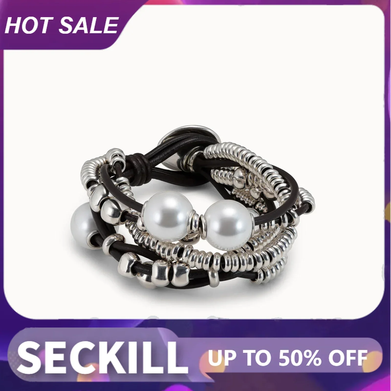 Sterling SilverMulti Layers Beaded Leather Rope Bracelet for Women, Irregular Jewelry, Original Gift, High Quality,
Sterling SilverMulti Layers Beaded Leather Rope Bracelet for Women, Irregular Jewelry, Original Gift, High Quality,