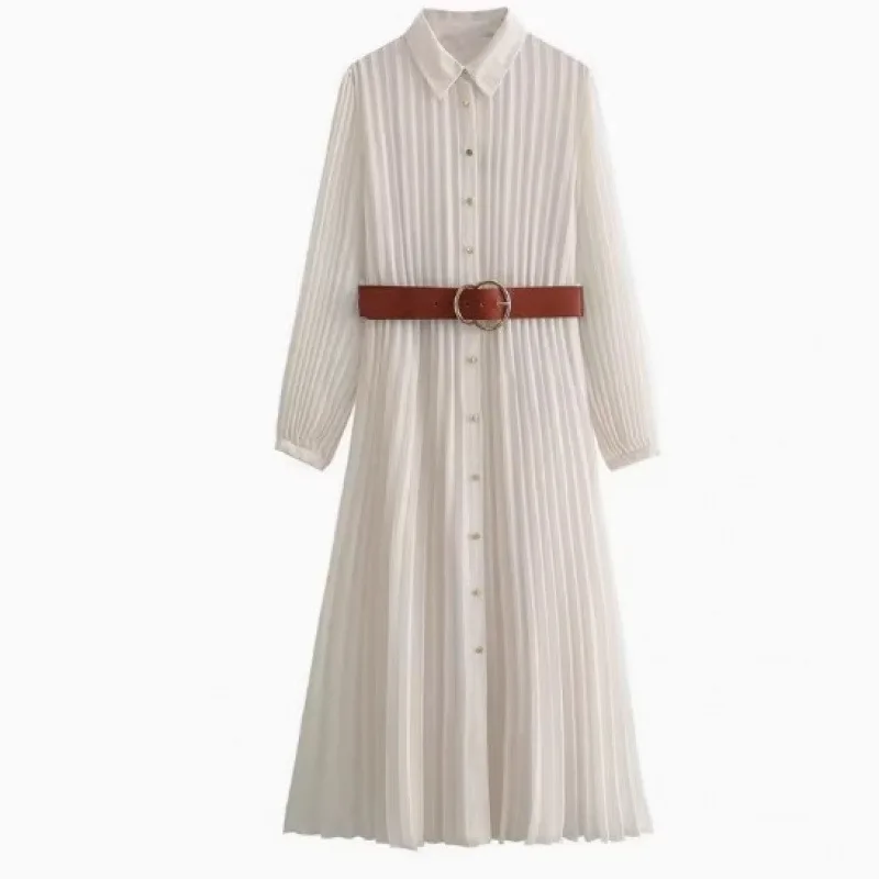 Fashionable Long Midi Skirt Belted Midi Pleated Dress Summer Shirt Collar Long Sleeve Women's High Waist Straight Leg Jumpsuit
Fashionable Long Midi Skirt Belted Midi Pleated Dress Summer Shirt Collar Long Sleeve Women's High Waist Straight Leg Jumpsuit