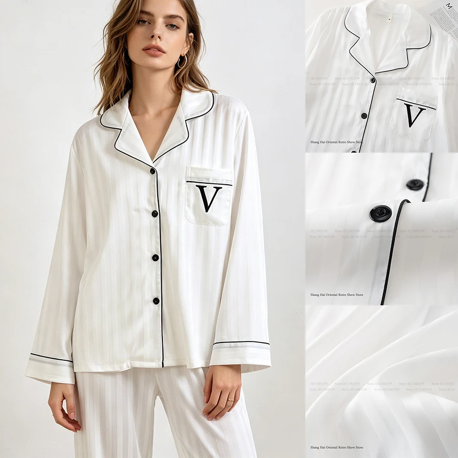 New Stripes Female Pajamas Set Lounge Wear Embroidery Long Sleeve Trouser Suit Pijamas Loose Casual Satin Sleepwear Homewear
New Stripes Female Pajamas Set Lounge Wear Embroidery Long Sleeve Trouser Suit Pijamas Loose Casual Satin Sleepwear Homewear