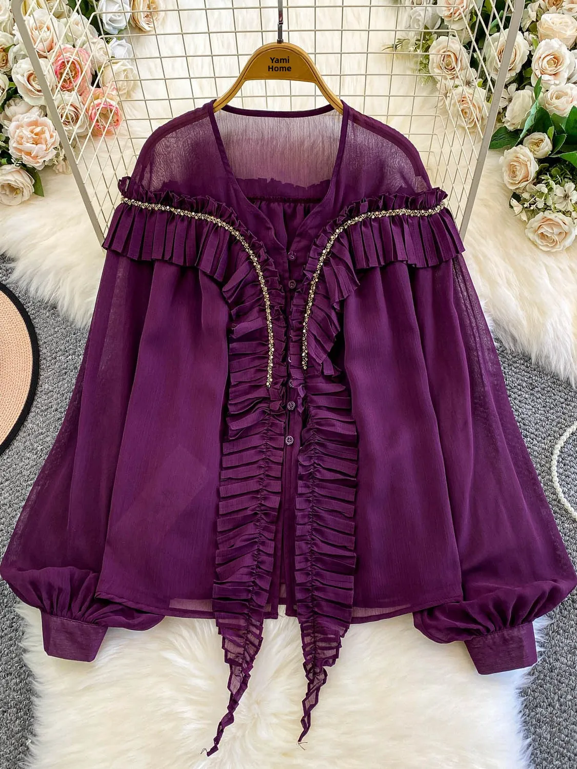 French Sle V-Ne Splice Lace Heavy Embellied Loose Chiffon irt Women Autumn Youthful Loose Top Ele Quali
French Sle V-Ne Splice Lace Heavy Embellied Loose Chiffon irt Women Autumn Youthful Loose Top Ele Quali