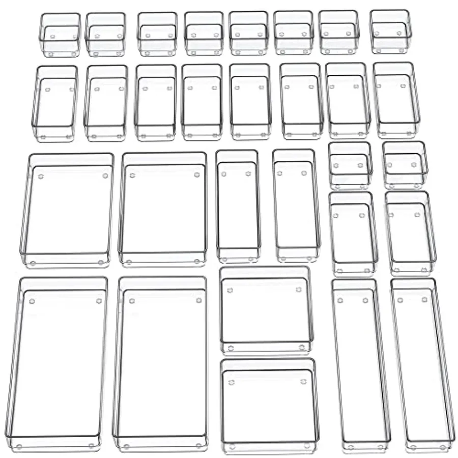 30-Piece Drawer Organizer with Non-Slip Silicone Pads 7-Size Desk Drawer Organizer Trays Storage Tray for Makeup Jewelries Uten
30-Piece Drawer Organizer with Non-Slip Silicone Pads 7-Size Desk Drawer Organizer Trays Storage Tray for Makeup Jewelries Uten