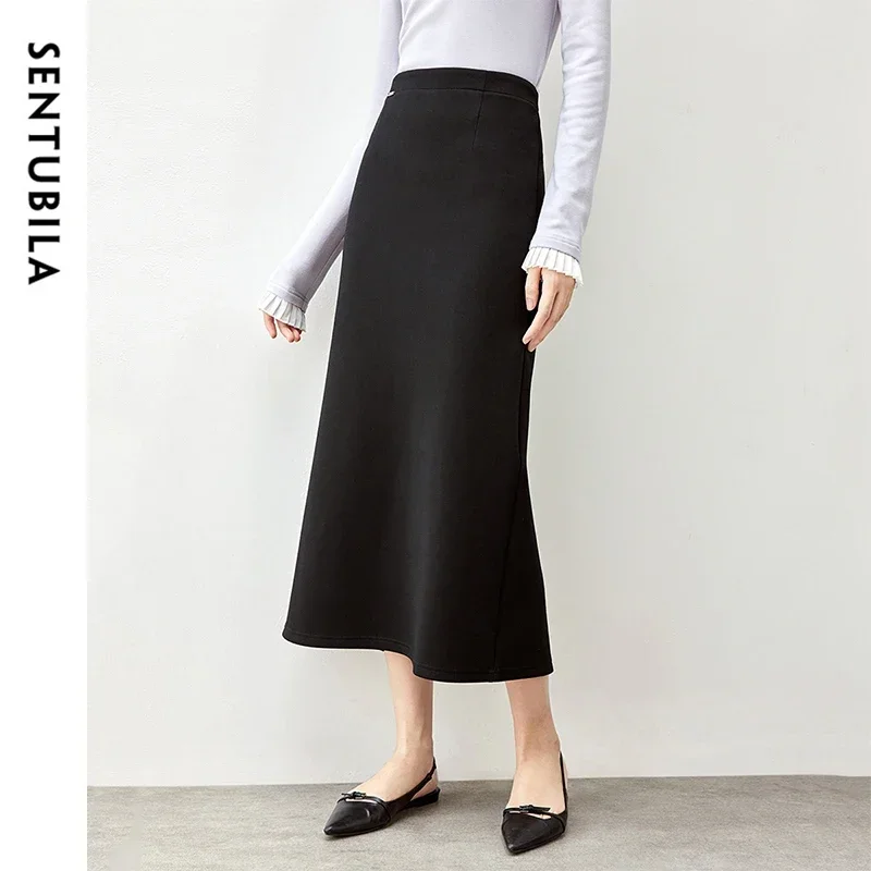 SENTUBILA Cotton Straight Black Skirt for Women 2025 Spring High Waist Slit-hem Simple Elegant Solid Knit Long Skirt 143Q56882
SENTUBILA Cotton Straight Black Skirt for Women 2025 Spring High Waist Slit-hem Simple Elegant Solid Knit Long Skirt 143Q56882