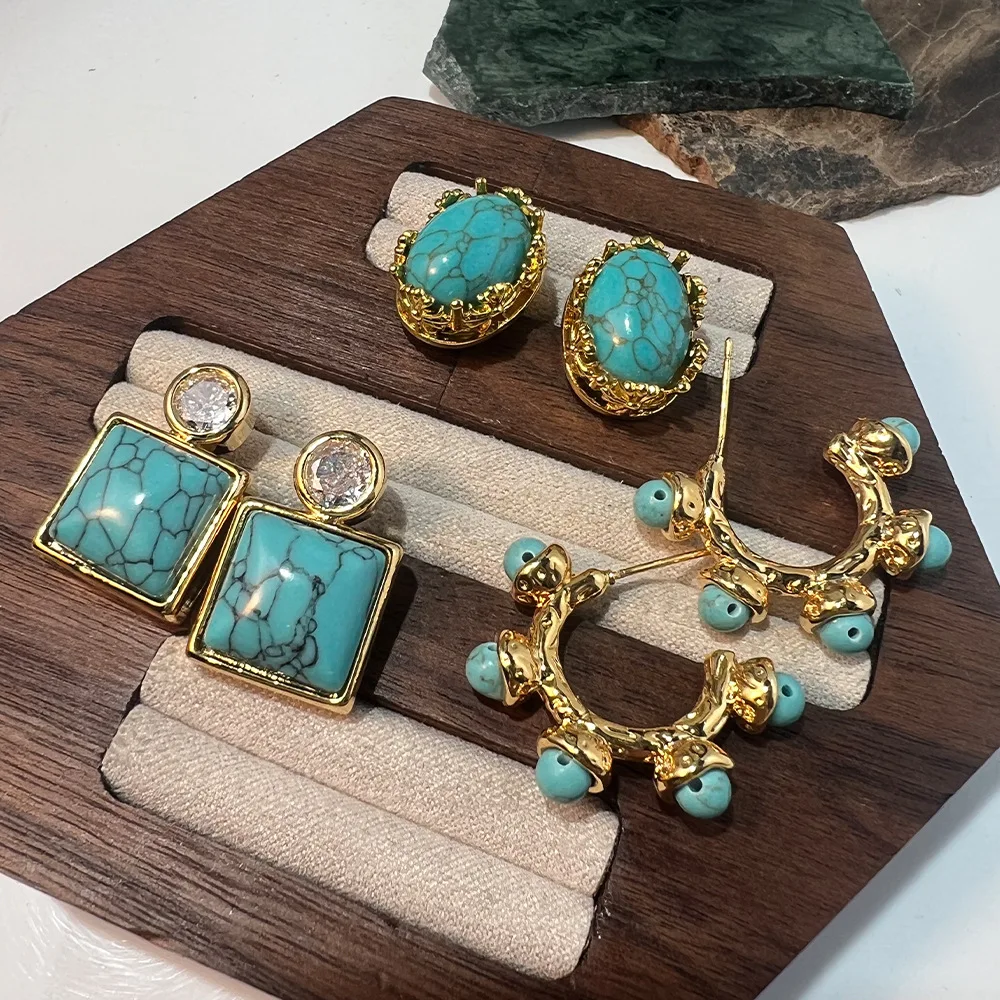 Middle Age Turquoise Vintage Earring 18K Gold Plated Oval Square Ear Hoop Buckle For Women Anti Allergy Real Stone Fine Jewelry
Middle Age Turquoise Vintage Earring 18K Gold Plated Oval Square Ear Hoop Buckle For Women Anti Allergy Real Stone Fine Jewelry