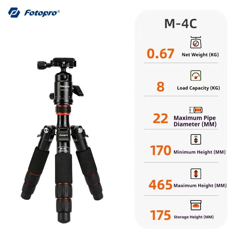 Fotopro M4C Mini Tripod: Portable Carbon Fibre Tripod for DSLR and Mirrorless Cameras, Ideal for Climbing and Macro Photography
Fotopro M4C Mini Tripod: Portable Carbon Fibre Tripod for DSLR and Mirrorless Cameras, Ideal for Climbing and Macro Photography