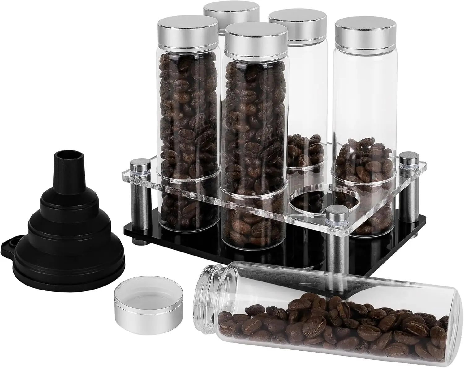 Coffee Bean Storage Tubes Espresso Containers with Lids Funnel and Acrylic Stand for Creating a Neat and Organized Coffee Corner
Coffee Bean Storage Tubes Espresso Containers with Lids Funnel and Acrylic Stand for Creating a Neat and Organized Coffee Corner