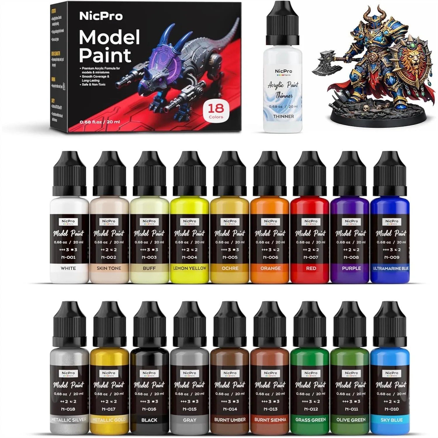 18 Colors Model Paint Set 20ml Acrylic Paints with Thinner for Miniatures Models Crafts
18 Colors Model Paint Set 20ml Acrylic Paints with Thinner for Miniatures Models Crafts