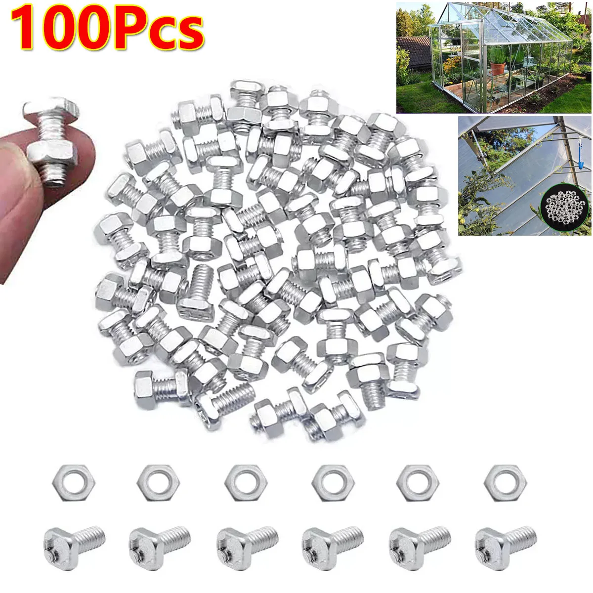100pcs Greenhouse Repair Kit Screw Aluminium Silver Color Nuts Bolt Set Removable Anti-Deform Nuts Kit Garden Tools Accessories
100pcs Greenhouse Repair Kit Screw Aluminium Silver Color Nuts Bolt Set Removable Anti-Deform Nuts Kit Garden Tools Accessories