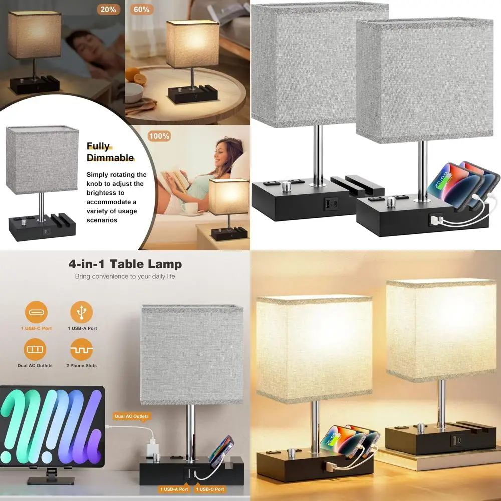 Grey Dimmable Bedside Lamps with USB C Ports, Set of 2 Wooden Desk Lamps, Charging Ports and Phone Stand, Bulb Included
Grey Dimmable Bedside Lamps with USB C Ports, Set of 2 Wooden Desk Lamps, Charging Ports and Phone Stand, Bulb Included