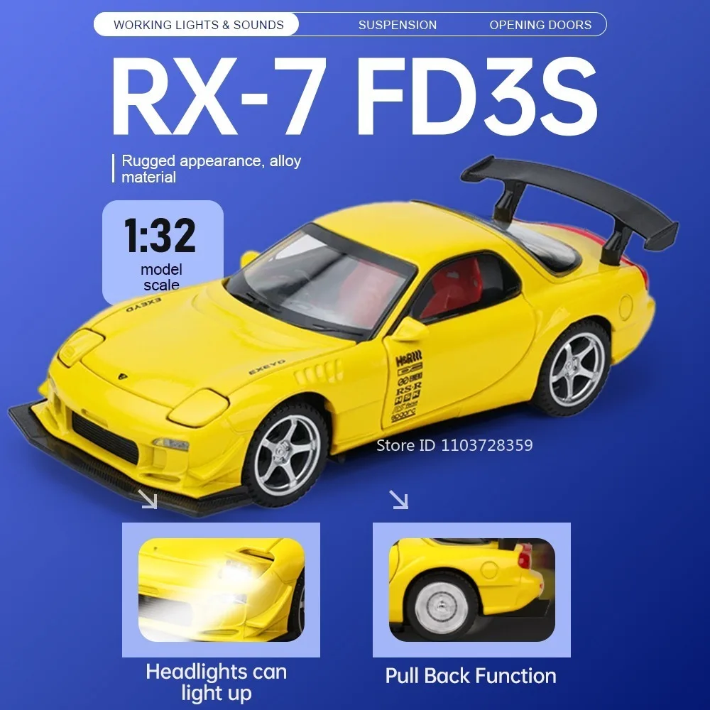 1:32 RX-7 FD3S Model Toy Supercars Alloy Diecast Front Wheel Steering Shock Absorption Doors Opened Collection Sports Car Models
1:32 RX-7 FD3S Model Toy Supercars Alloy Diecast Front Wheel Steering Shock Absorption Doors Opened Collection Sports Car Models