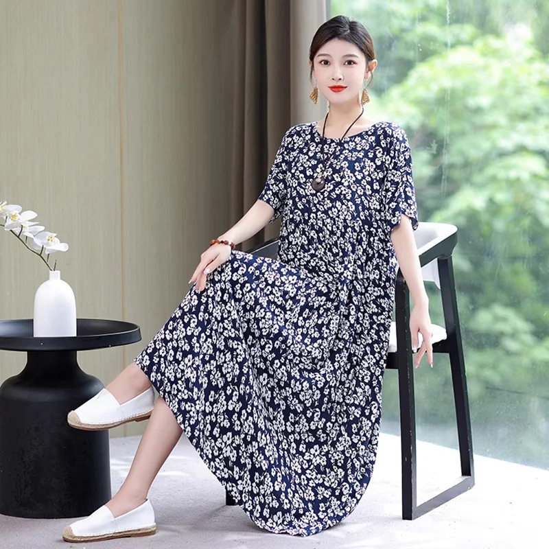 Women's Floral Cotton Silk Long Dress Loose Print Pullover Summer 2026 Fashion Leisure Pajamas Female Clothing
Women's Floral Cotton Silk Long Dress Loose Print Pullover Summer 2026 Fashion Leisure Pajamas Female Clothing