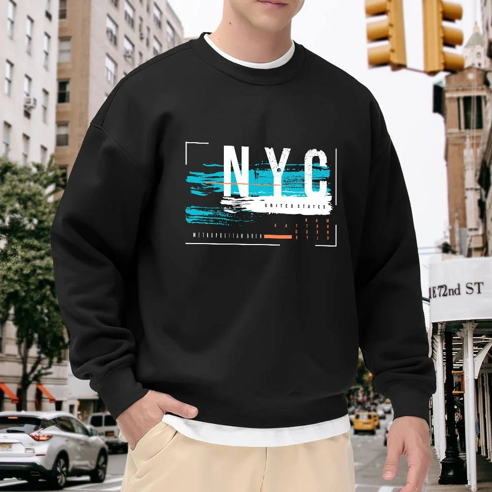 Men's Black Crew Neck Loose Sweatshirt, Trendy Nyc Letter Print Top, Street Casual Style, Versatile and Comfortable Fashion Pullover for Everyday Wear
Men's Black Crew Neck Loose Sweatshirt, Trendy Nyc Letter Print Top, Street Casual Style, Versatile and Comfortable Fashion Pullover for Everyday Wear