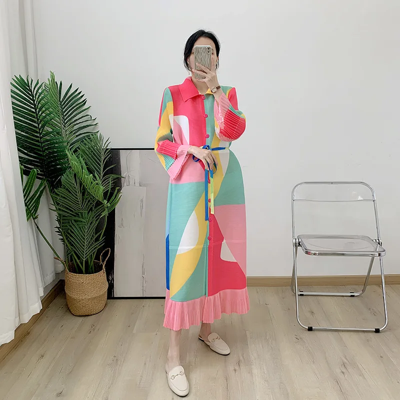 Maxi Pleated Dress For Women Lapel Single Breasted Long Sleeves Color Block Tassel Hem Loose Chic Clothing Autumn
Maxi Pleated Dress For Women Lapel Single Breasted Long Sleeves Color Block Tassel Hem Loose Chic Clothing Autumn
