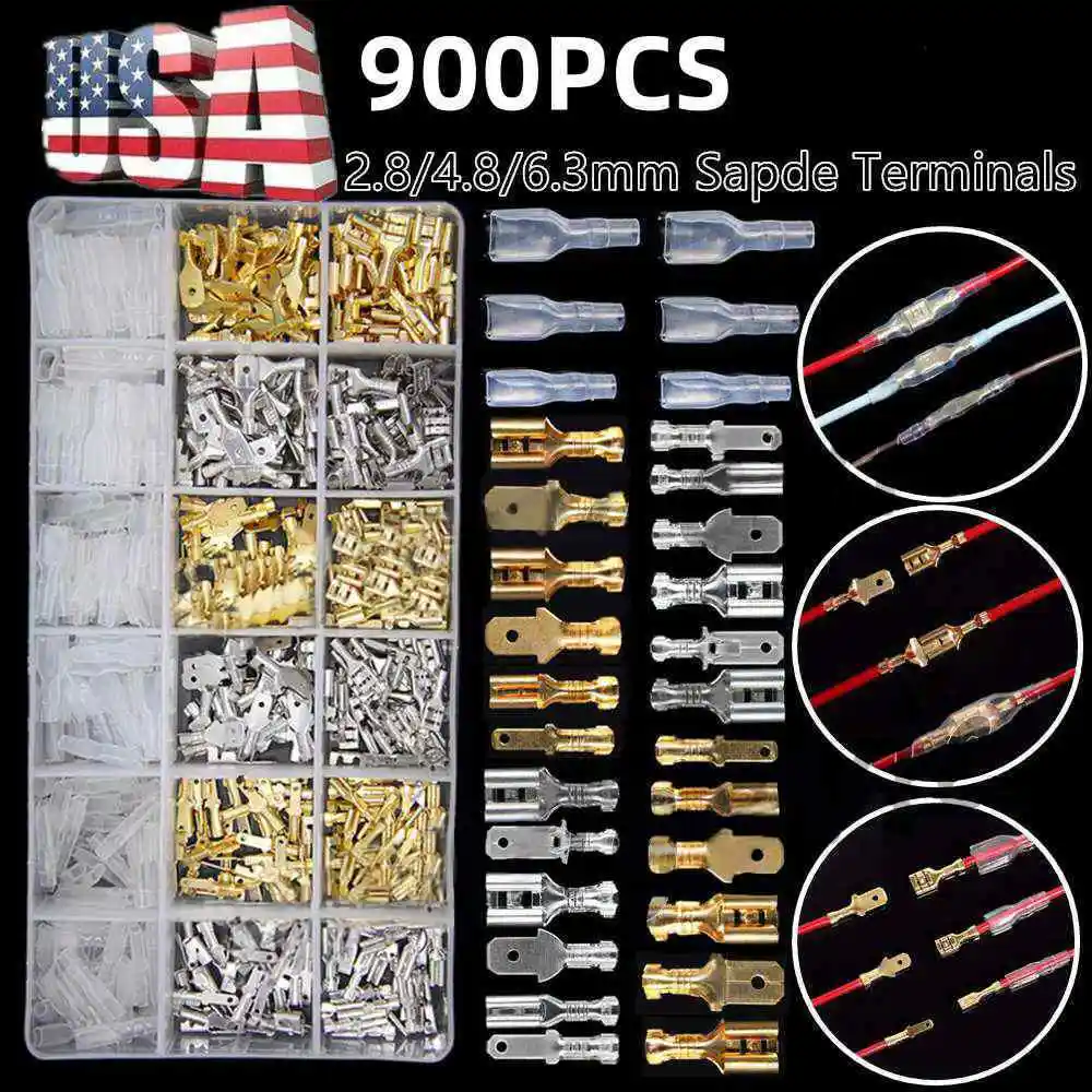 900PCS Spade Electrical Wire Connectors Male Female Crimp Terminal 2.8/4.8/6.3mm
900PCS Spade Electrical Wire Connectors Male Female Crimp Terminal 2.8/4.8/6.3mm