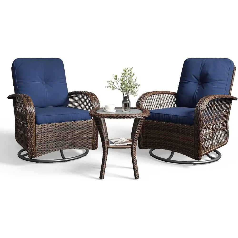 Blue 3-Piece Patio Furniture Set with Swivel Rockers, Wicker Bistro Set and Cushioned Chairs
Blue 3-Piece Patio Furniture Set with Swivel Rockers, Wicker Bistro Set and Cushioned Chairs
