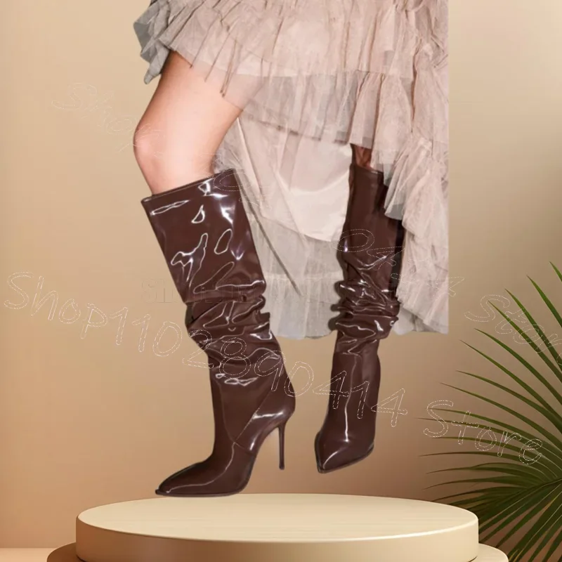 Brown Pleated Design Pointed Toe Patent Leather Boots Slip On Women Shoes Thin High Heels Party Dating 2025 Zapatos Para Mujere
Brown Pleated Design Pointed Toe Patent Leather Boots Slip On Women Shoes Thin High Heels Party Dating 2025 Zapatos Para Mujere