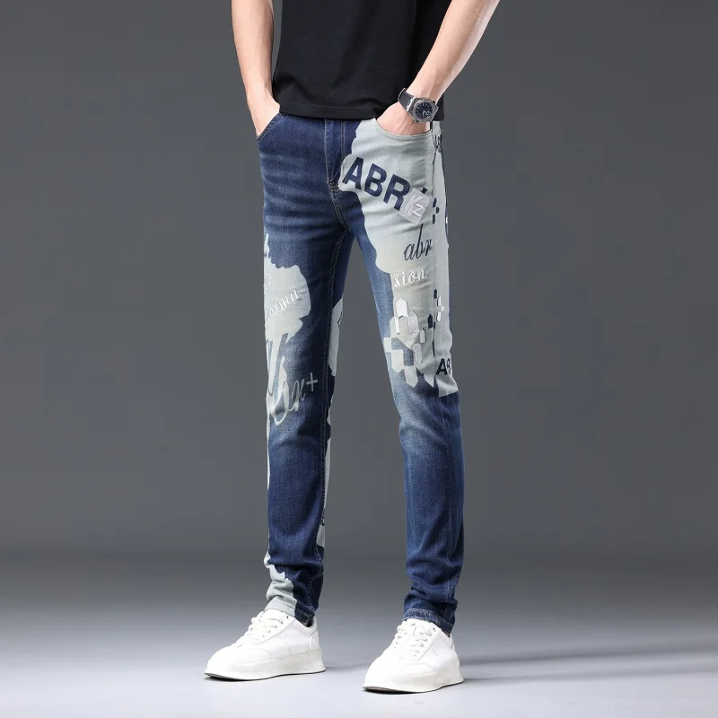 Color Matching Printed Jeans Men's Trend Fashion Street Quality Men's Personalized Embroidery Slim-Fit Stretch Trousers
Color Matching Printed Jeans Men's Trend Fashion Street Quality Men's Personalized Embroidery Slim-Fit Stretch Trousers