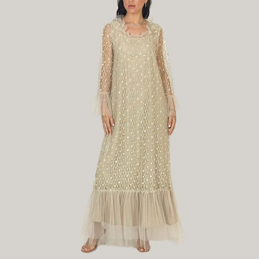 Delicate Tulle Straight Sequined and Crystal Evening Dress Floor Length Crew neck Long Sleeves Sweep Train Photo Color Classic
Delicate Tulle Straight Sequined and Crystal Evening Dress Floor Length Crew neck Long Sleeves Sweep Train Photo Color Classic