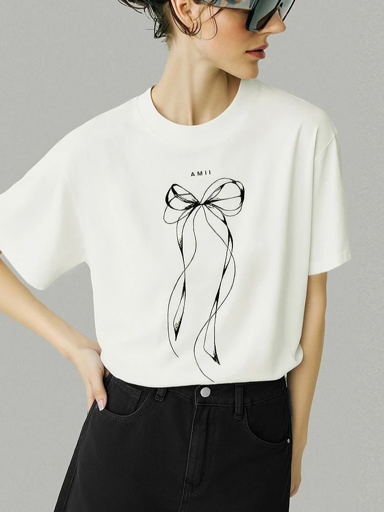 Amii Women's T-Shirt 2026 Summer New Round Neck Bow Print Drop Shoulder Top Women Cotton Casual Loose Short Sleeve Tee 12622041
Amii Women's T-Shirt 2026 Summer New Round Neck Bow Print Drop Shoulder Top Women Cotton Casual Loose Short Sleeve Tee 12622041