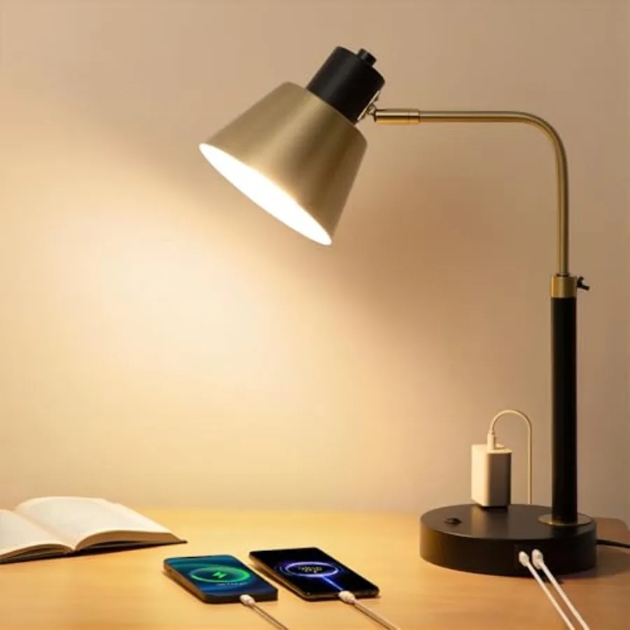 Desk Lamp with Dual USB Charging Port, Heavy Duty Metal Table Lamp, 340 Degree Swivel Arms, Easy Assembly with Cord Guide, Read
Desk Lamp with Dual USB Charging Port, Heavy Duty Metal Table Lamp, 340 Degree Swivel Arms, Easy Assembly with Cord Guide, Read