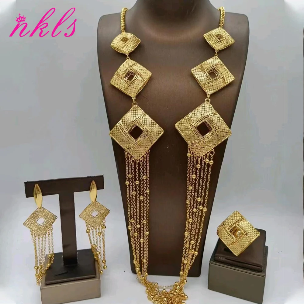 Italian Luxury Tassel Jewelry Set, Gold-Tone Long Necklace Earrings Ring for Women, Christmas Valentine Party Gift
Italian Luxury Tassel Jewelry Set, Gold-Tone Long Necklace Earrings Ring for Women, Christmas Valentine Party Gift