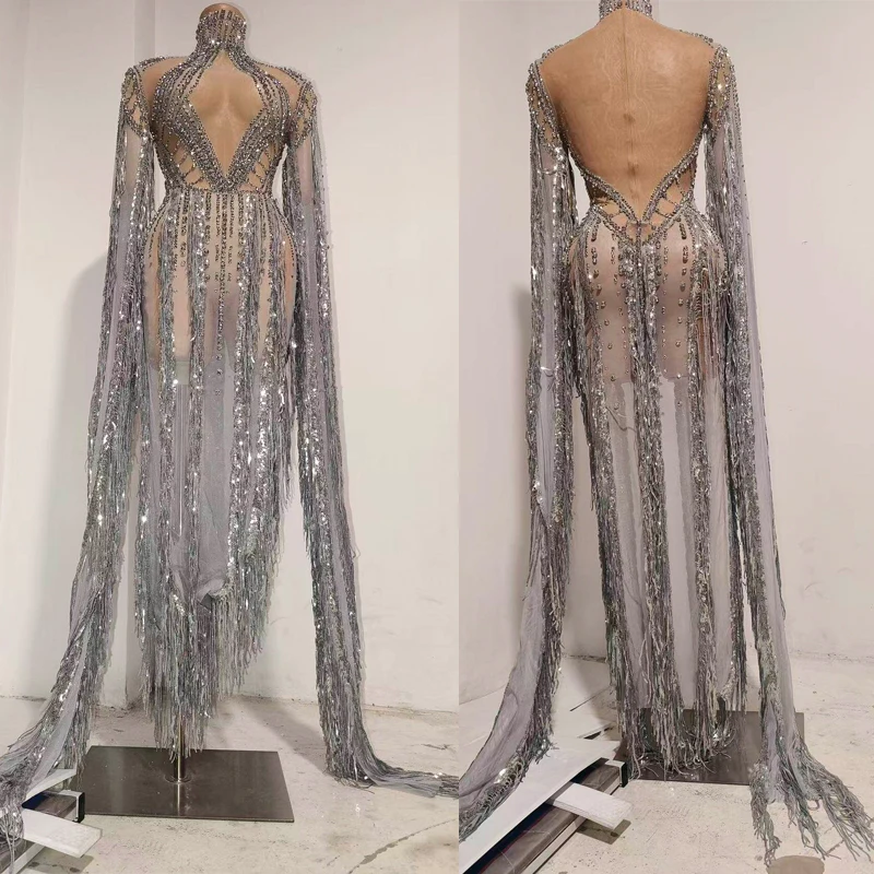 Bar DJ DS Nightclub Gogo Dance Outfit Sexy Silver Rhinestones Fringed Dress Women Pole Dance Costume Stage Rave Wear XS11370
Bar DJ DS Nightclub Gogo Dance Outfit Sexy Silver Rhinestones Fringed Dress Women Pole Dance Costume Stage Rave Wear XS11370