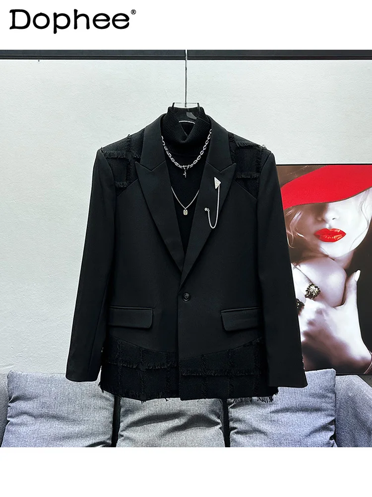 Fashionable Stitching Suit Jacket Men's Loose Comfort Fried Street Handsome Trendy Male Casual Black Suit Men's Clothes
Fashionable Stitching Suit Jacket Men's Loose Comfort Fried Street Handsome Trendy Male Casual Black Suit Men's Clothes