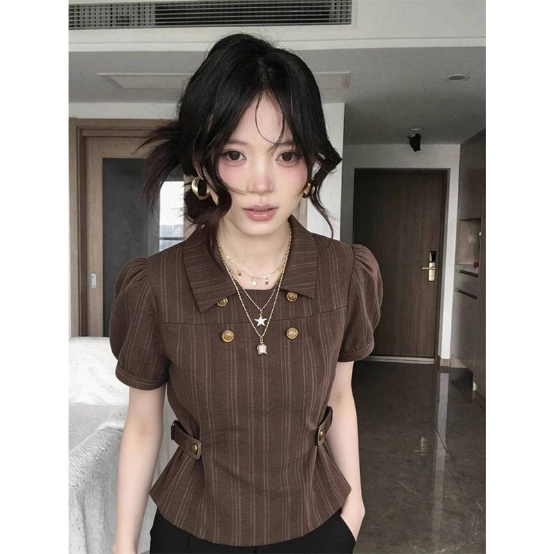 MEXZT Vintage Striped Shirts Women Harajuku Cropped Puff Short Sleeve Blouses Summer Ladies Korean Buttons Design Slim Tops New
MEXZT Vintage Striped Shirts Women Harajuku Cropped Puff Short Sleeve Blouses Summer Ladies Korean Buttons Design Slim Tops New