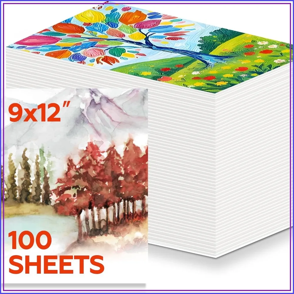 100 Sheets Watercolor Paper, 9x12 Inch Cold Press 140lb/300gsm, Bulk for Kids & Adults
100 Sheets Watercolor Paper, 9x12 Inch Cold Press 140lb/300gsm, Bulk for Kids & Adults