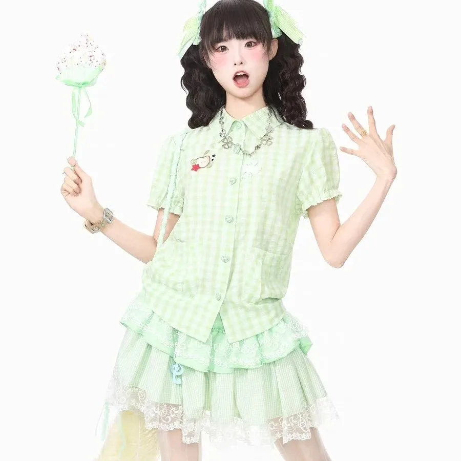 Japanese Lolita Embroidery Plaid Shirt Women Summer Short Sleeve Slim Button Up Tops Sweet Cute Y2k Aesthetic Blouses
Japanese Lolita Embroidery Plaid Shirt Women Summer Short Sleeve Slim Button Up Tops Sweet Cute Y2k Aesthetic Blouses