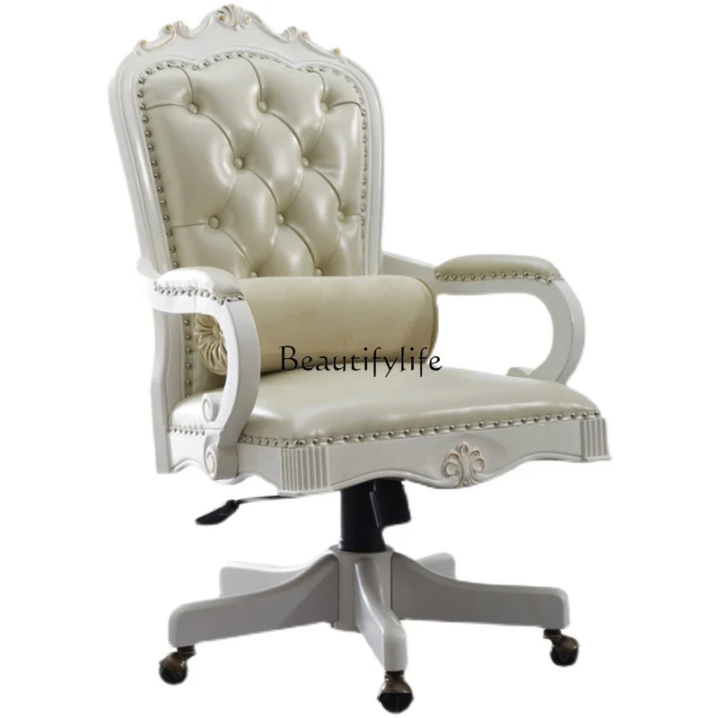 Solid wood boss chair office lift chair white leather computer chair European style
Solid wood boss chair office lift chair white leather computer chair European style