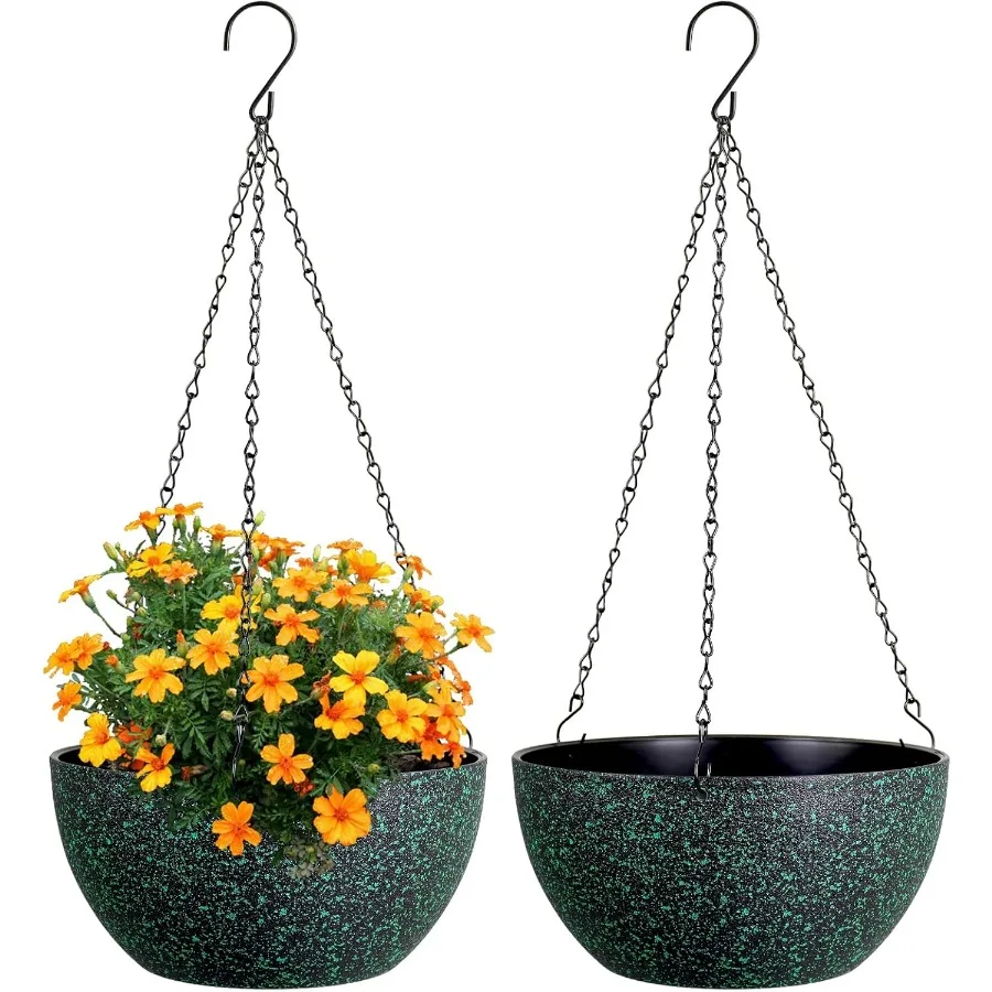 10 inch Hanging Planters for Indoor Outdoor Plants 2 Pack Hanging Flower Pots with Drainage Holes and Chain for Garden Plastic 
10 inch Hanging Planters for Indoor Outdoor Plants 2 Pack Hanging Flower Pots with Drainage Holes and Chain for Garden Plastic