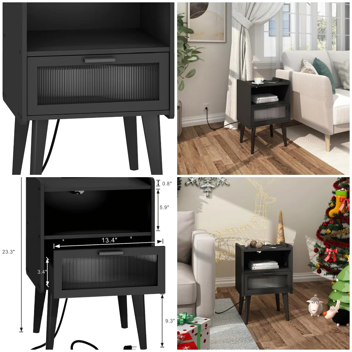Nightstand with Charging Station, 2-Tier Storage, Black for Bedroom & Living Room
Nightstand with Charging Station, 2-Tier Storage, Black for Bedroom & Living Room