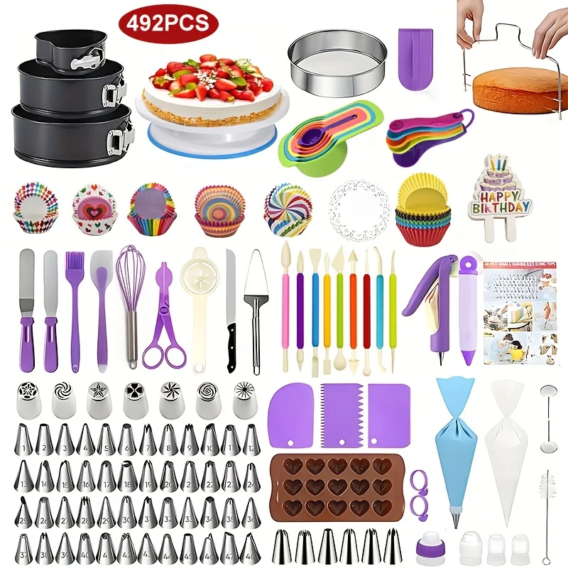 492pcs Pro Cake Decorating Set-Ultimate Cake Decorating Set with Cake Turntable,Reusable Piping Bags Effortless Baking Artistry
492pcs Pro Cake Decorating Set-Ultimate Cake Decorating Set with Cake Turntable,Reusable Piping Bags Effortless Baking Artistry