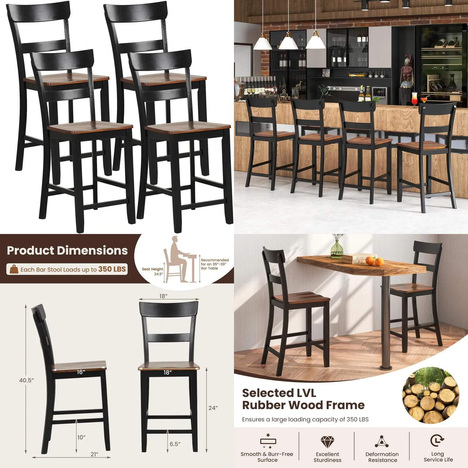 24'' Counter Height Bar Stools Set 4 Mid Century High Back Rubber Wood Legs Kitchen Dining Restaurant Customized
24'' Counter Height Bar Stools Set 4 Mid Century High Back Rubber Wood Legs Kitchen Dining Restaurant Customized
