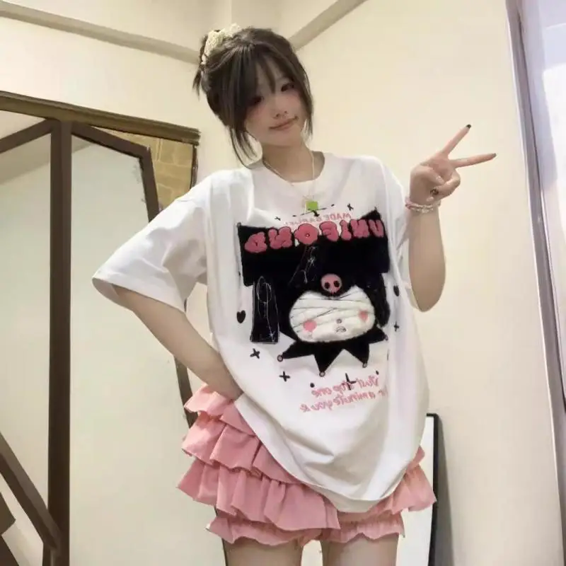 Футболка Sanrio женская оверсайз с коротким рукавом, милая хлопковая рубашка с рисунком аниме Kuromi, уличная одежда, подарок на лето
Футболка Sanrio женская оверсайз с коротким рукавом, милая хлопковая рубашка с рисунком аниме Kuromi, уличная одежда, подарок на лето