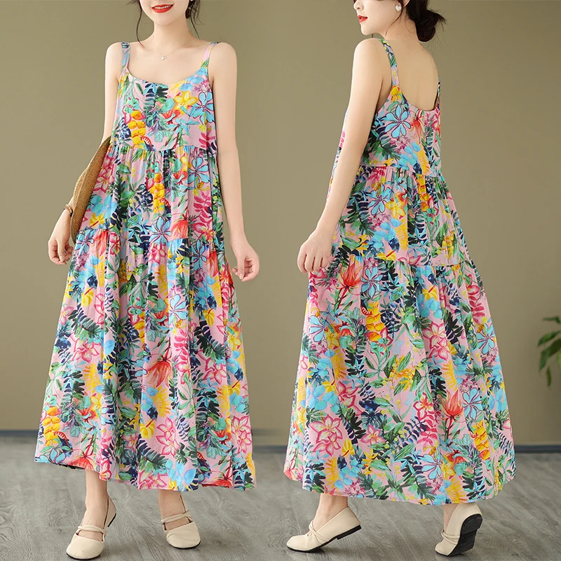 Summer 2024 Women's Comfortable Breathable Loose Cotton Linen Dress plus Size Floral Print Strap Long Dress Female Fashion
Summer 2024 Women's Comfortable Breathable Loose Cotton Linen Dress plus Size Floral Print Strap Long Dress Female Fashion