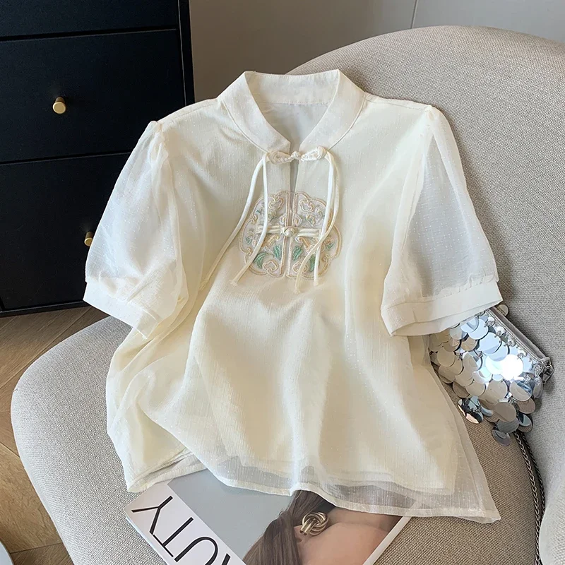 Women's Chiffon Summer Blouses, Vintage Embroidery Clothing, Loose Short Sleeve Tops, Floral
Women's Chiffon Summer Blouses, Vintage Embroidery Clothing, Loose Short Sleeve Tops, Floral