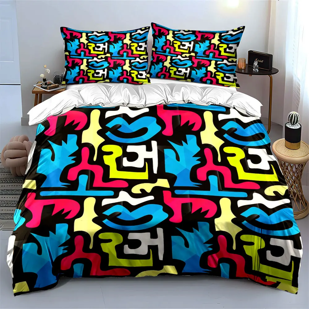 3Pcs Multicolor Graffiti Cartoon Letter Bedding Set,Black Base Abstract Tag Print Duvet Cover 2 Pillowcases Single Double,Gift
3Pcs Multicolor Graffiti Cartoon Letter Bedding Set,Black Base Abstract Tag Print Duvet Cover 2 Pillowcases Single Double,Gift