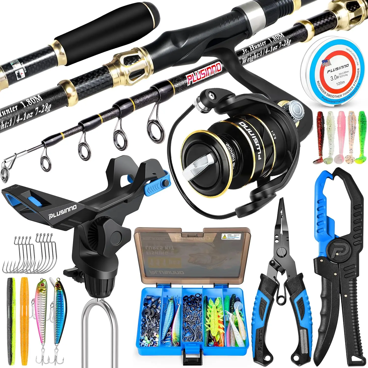 Fishing Rod and Reel Combo Kit with Tackle Box, Lures, Pliers, Rod Holder - Complete Fishing Gear for Freshwater and Saltwater
Fishing Rod and Reel Combo Kit with Tackle Box, Lures, Pliers, Rod Holder - Complete Fishing Gear for Freshwater and Saltwater