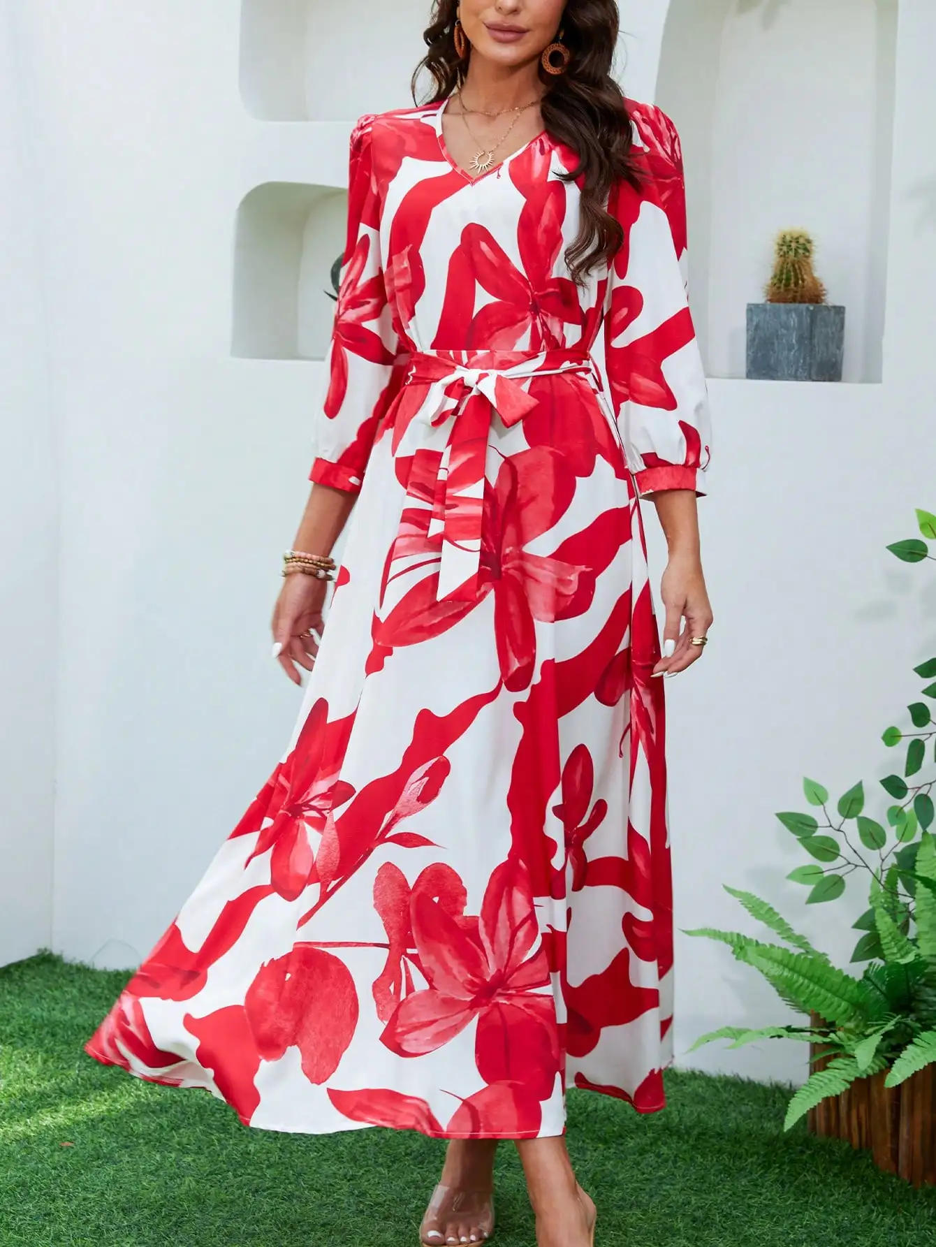 Women Vintage Elegant Big Swing Long Dresses 2024 New Chic V-neck Bandage Slim Waist Floral Print Party Dress
Women Vintage Elegant Big Swing Long Dresses 2024 New Chic V-neck Bandage Slim Waist Floral Print Party Dress
