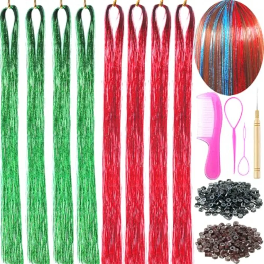 Christmas glitter heat-resistant hair extension accessories kit for women, 8 packs in 2 colors, 00 strands, with tools
Christmas glitter heat-resistant hair extension accessories kit for women, 8 packs in 2 colors, 00 strands, with tools