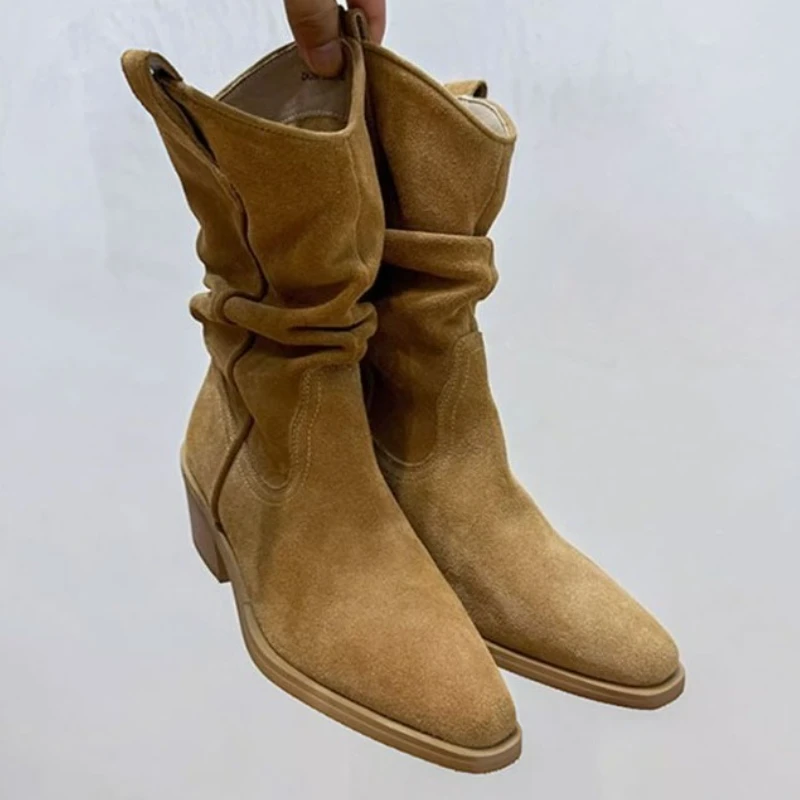 Women's Boots size 41-43 Fashion Pointed Mid Calf Winter Shoes Women High heels brown Western Denim boots V Mouth Ankle Boots
Women's Boots size 41-43 Fashion Pointed Mid Calf Winter Shoes Women High heels brown Western Denim boots V Mouth Ankle Boots