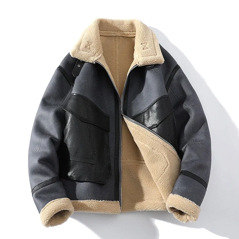 Men Thick Suede Leather Fleece Jacket High Quality Autumn Winter Warm Outwear Turn-Down Collar Patchwork Casual Coat
Men Thick Suede Leather Fleece Jacket High Quality Autumn Winter Warm Outwear Turn-Down Collar Patchwork Casual Coat