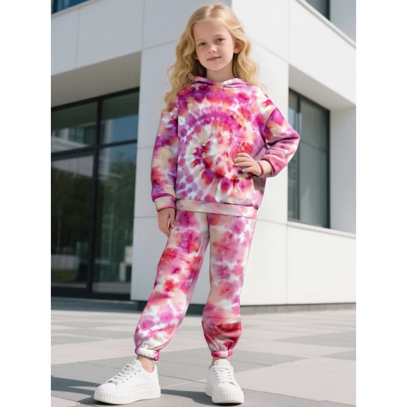 Trendy Girls Tie Dye Tracksuit - Pink Purple Spiral Print Hoodie & Joggers 2-Piece Set | Casual Streetwear Outfit for Kids
Trendy Girls Tie Dye Tracksuit - Pink Purple Spiral Print Hoodie & Joggers 2-Piece Set | Casual Streetwear Outfit for Kids
