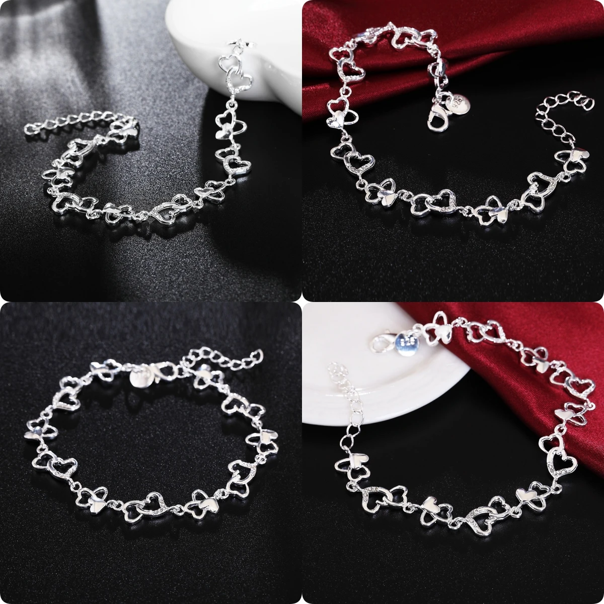 Симпатичные дикие классические браслеты-цепочки из стерлингового серебра 925 пробы с сердечками для женщин, модные вечерние свадебные аксессуары, ювелирные изделия, Рождественский подарок 
Симпатичные дикие классические браслеты-цепочки из стерлингового серебра 925 пробы с сердечками для женщин, модные вечерние свадебные аксессуары, ювелирные изделия, Рождественский подарок